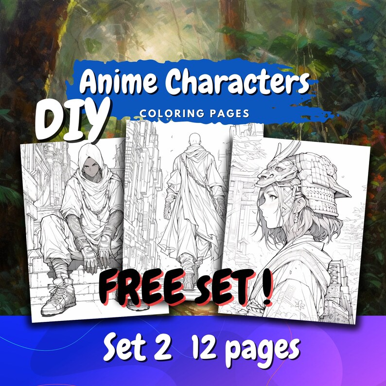 FREE Anime Characters Coloring Page Set Two Printable Digital Download ...