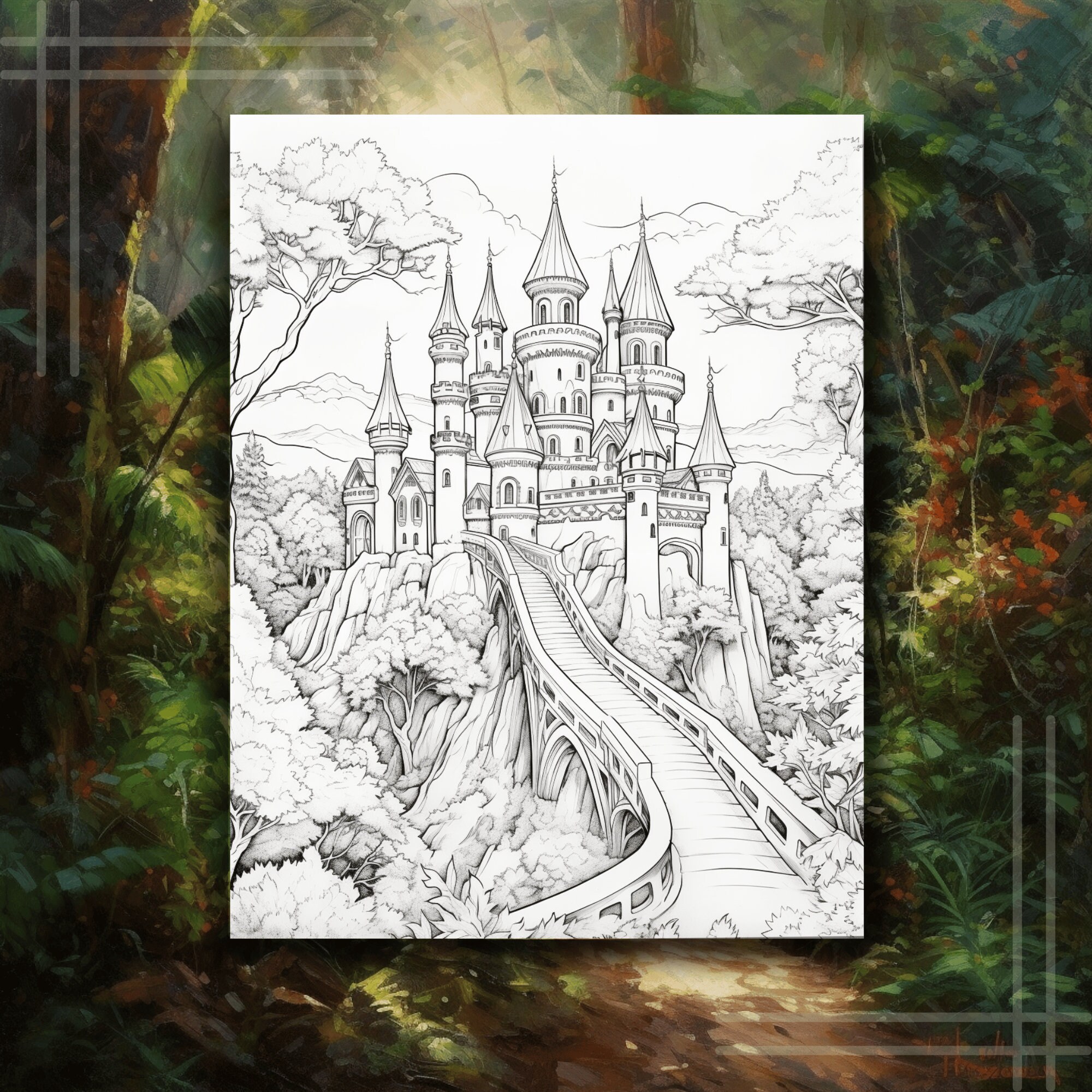Fantasy Castle Coloring Pages for Adults Instant Download and Printable Medieval Coloring Pages ...
