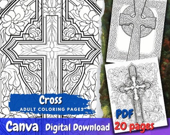 Jesus Cross Coloring Pages For Adults, Christian Coloring Page Printable Instant Download Religious Therapy Printable