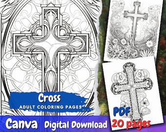 Páginas para colorear cruzadas para adultos PDF, hermosas páginas para colorear religiosas para descarga instantánea