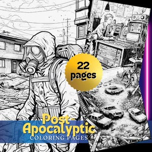 Post-Apocalyptic Coloring Pages | Dystopian Adult Coloring PDF | Grayscale End of World Art | Digital Download