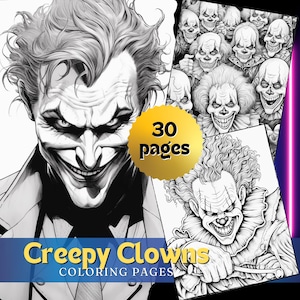 Creepy Circus Clowns Coloring Pages Fantasy Line Art Therapy