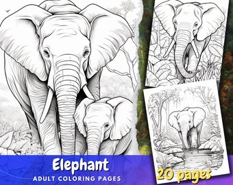 Baby Elefant Malvorlagen | Graustufen Tier Malbuch PDF | Niedliche Elefant Illustration zum Selberdrucken für Erwachsene & Kinder