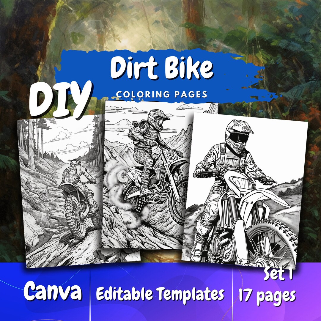 Dirtbike Coloring Page Set for Adults Grayscale Printable - Etsy