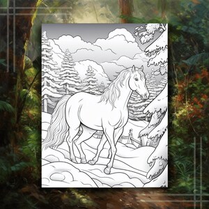 horse in winter coloring page