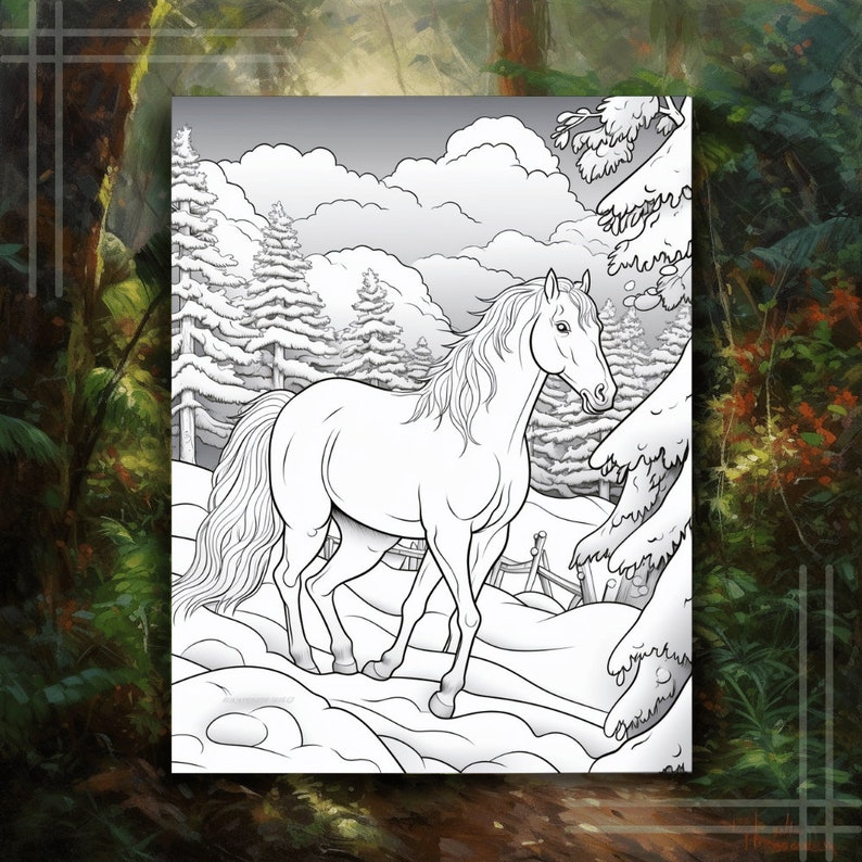 horse in winter coloring page