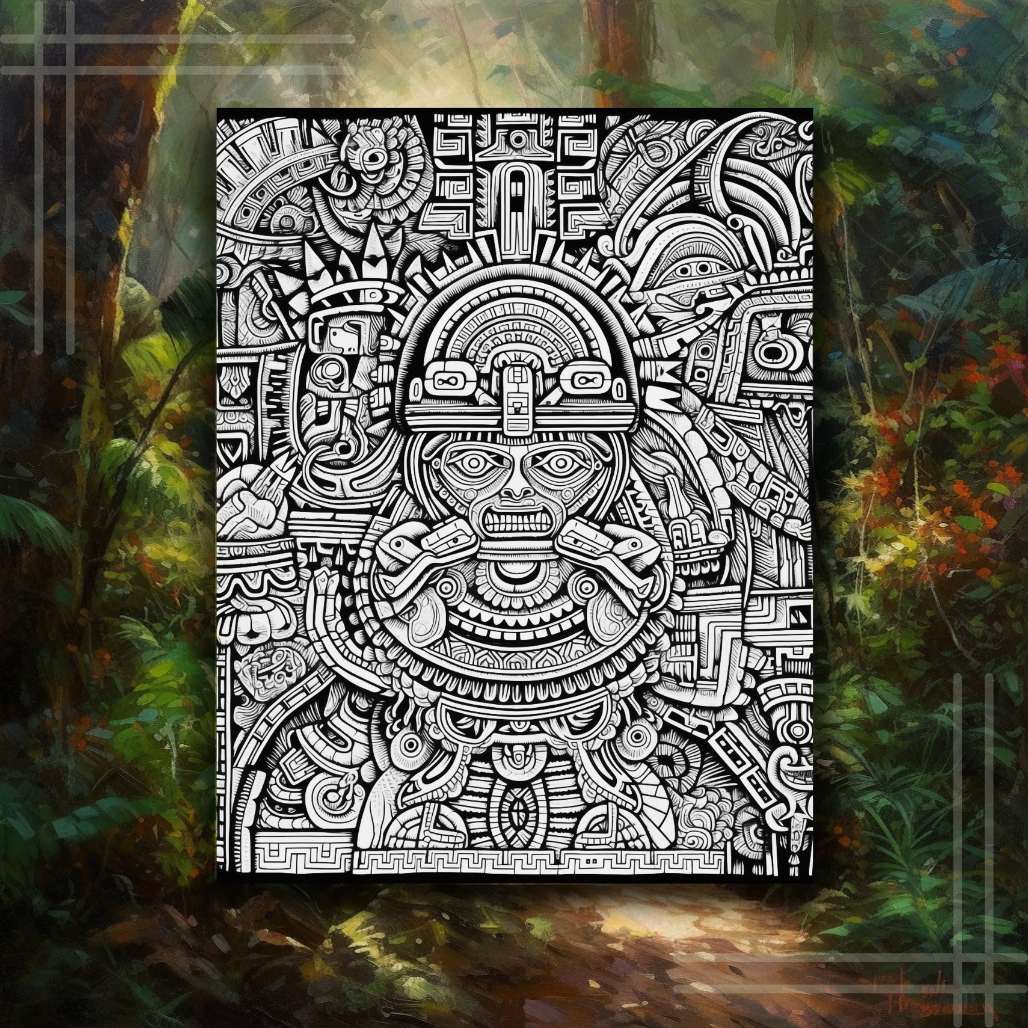 Aztec Coloring Pages Set With Beautiful Native American Line Art ...