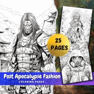 Kleurplaten Post Apocalypse | Karakters uit het dystopische tijdperk | PDF kleurplaten voor volwassenen in grijstinten | Digitale download