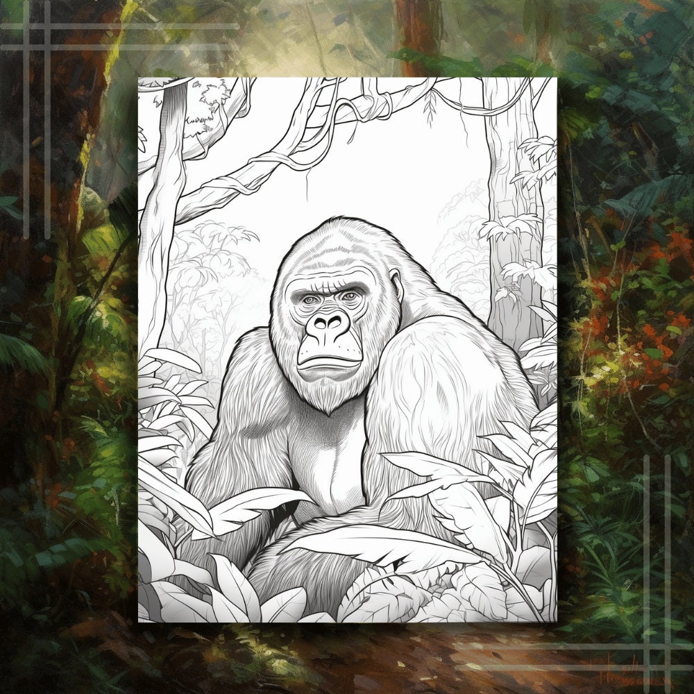 Realistic Greyscale Gorilla Coloring Pages for Adult Coloring Pages and ...