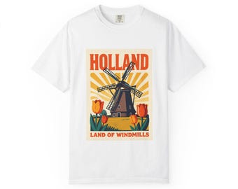 Holland Windmill Poster T-shirt | Tulips, Vintage Travel Art