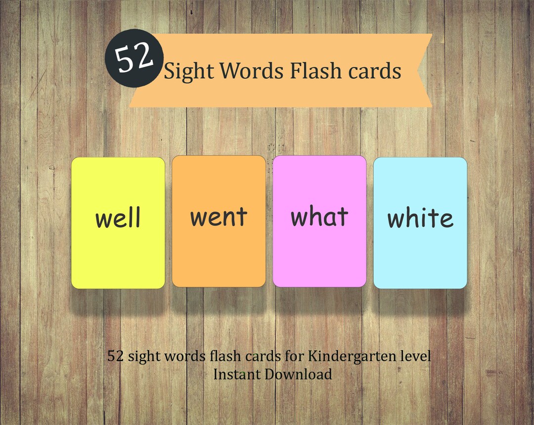 Sight Words Flash Cards Kindergarten Level. 52 Sight Words Etsy