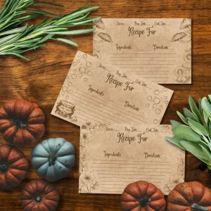 Download digital de cartões de receitas de bruxa para culinária e feitiços, impressão em casa, bruxaria, Halloween e decoração de outono