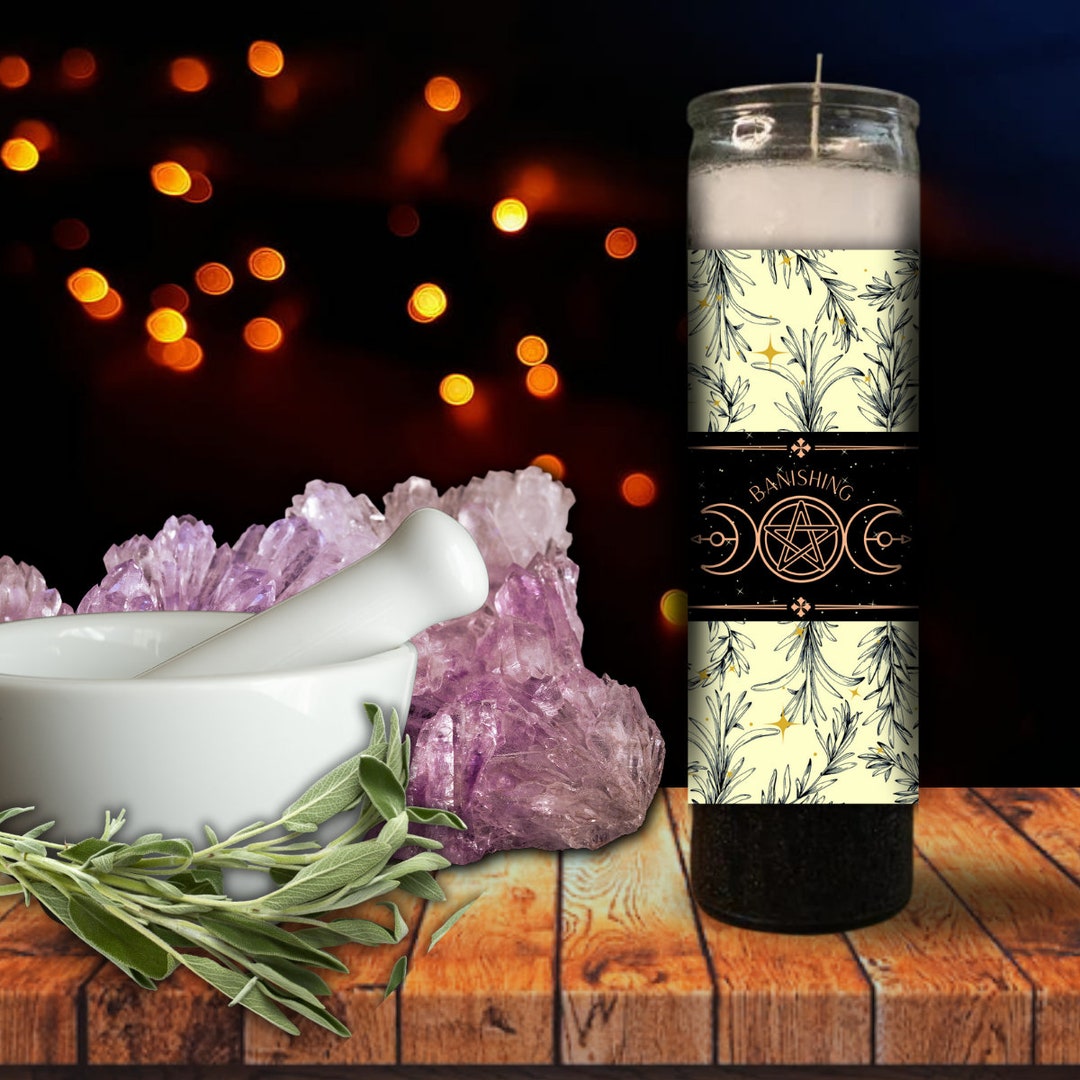 Banishing Candle Label, Rosemary, Stars and Moon, Manifestation