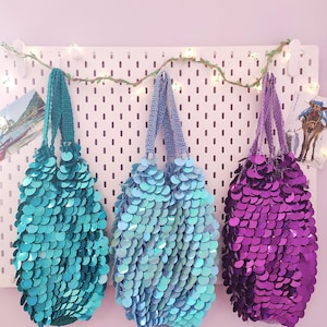 Hübsche Pailletten-Häkel-Umhängetasche – Handgemachte Abend-Netztasche – Glitzernde Partytasche – Elegante Cocktailtasche – Originelles Geschenk für Mama