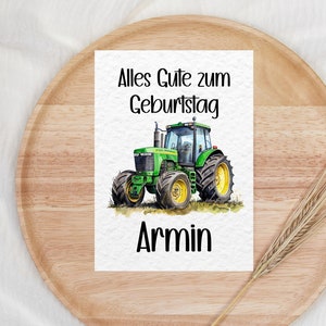 Geburtstags-Karte Traktor mit Name | Format 17.8 x 12.8cm | verschiedene Farben | Karte für Kinder | Kinder-Geschenk | Geburtstagsgeschenk