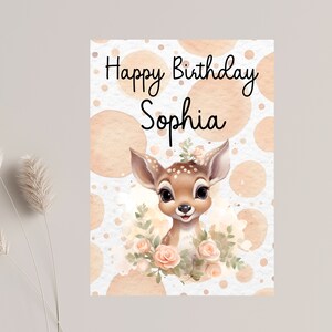 Geburtstags-Karte Bambi mit Name | Format 17.8 x 12.8cm | verschiedene Farben | Reh Karte für Kinder | Kinder-Geschenk | Geburtstagsgeschenk