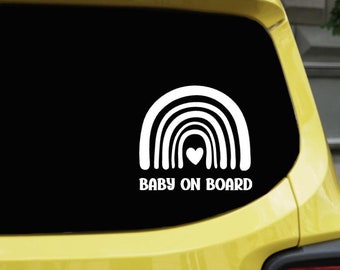 Baby on Board Car Sticker with Rainbow | Child Safety Sticker for Car | Baby on Board Vinyl Decal