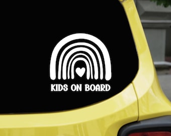 Kids on Board Car Sticker with Rainbow | Child Safety Sticker for Car | Kids on Board Vinyl Decal