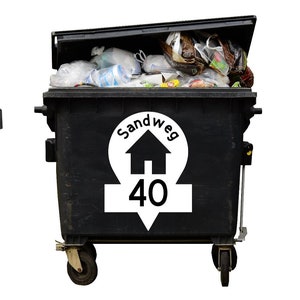 Individual garbage can sticker with house number & street name