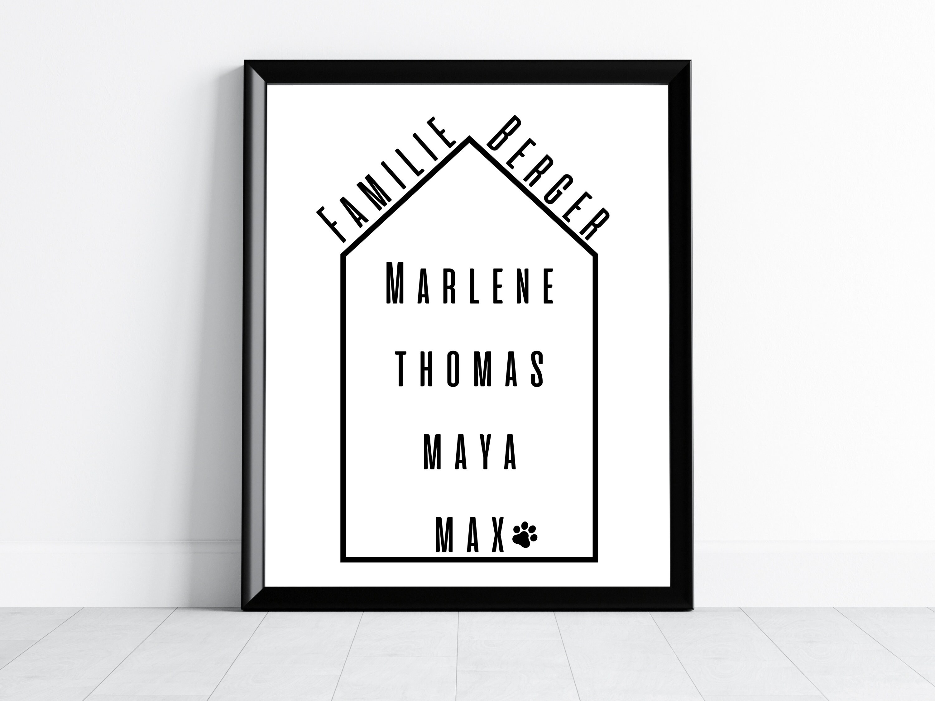 Affiche familiale personnalisée avec nom avec ou sans animal de ...