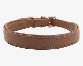 Eenvoudige leren hondenhalsband in cognacbruin | Leren hondenhalsband | Diverse maten