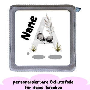 Película protectora para Toniebox "Letra inicial y animal A" personalizable con nombre | Pegatina de hormiga para Toniebox