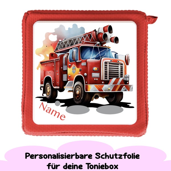 Protective film for Toniebox “Fire Engine” can be personalized with a name Fire brigade vehicle sticker for Toniebox | Motif: Fire Department 1