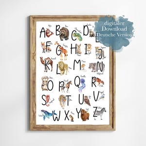 Póster Alfabeto ABC Habitación infantil con animales | descarga instantánea de archivos digitales | Decoración de paredes de inspiración Montessori para habitaciones infantiles | Mural
