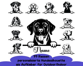 Personalisierter Hundekopf-Aufkleber mit Name als Autoaufkleber | 99 Rassen verfügbar | Hundesticker mit Name