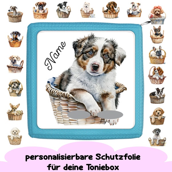 Schutzfolie für Toniebox "Welpe" mit Namen personalisierbar | Hunde-Aufkleber für Toniebox | Zubehör Toniebox |