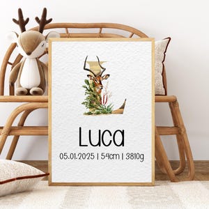 Geburtsposter im Safari-Design personalisiert als Wandbild | Namensposter Name Wildtiere digital, Karte, A5, A4, A3 auch mit Rahmen