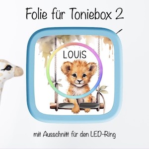 Film protecteur personnalisé « Lion sur une balançoire » pour Toniebox 2 | Autocollant lion pour Toniebox | Accessoire de protection pour Toniebox 2