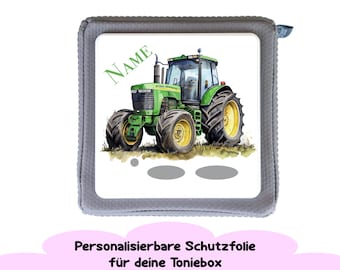 Protective film for Toniebox &quot;Green Tractor&quot; can be personalized with name | Tractor sticker for Toniebox accessories