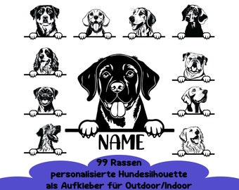 Autocollant personnalisé de tête de chien avec nom comme autocollant de voiture | 99 races disponibles | Autocollant pour chien avec nom