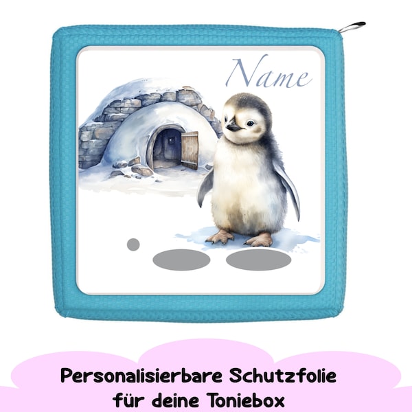 Película protectora para Toniebox "Pingüino con Iglú" personalizable con nombre | Vinilo paisaje invernal para Toniebox