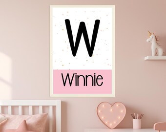 Personalized Name Poster with Initial – Nursery Wall Art for Kids | A3 A4 A5 Print or Download | Baby Name Sign for Girls or Boys