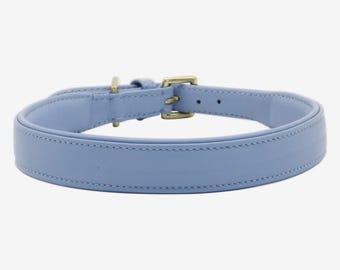 Simple light blue leather dog collar | Leather dog collar | Various sizes
