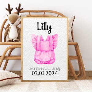 Poster con nome per ragazze personalizzato come murale | Poster nascita nome colorato digitale, A5, A4, A3 anche con cornice