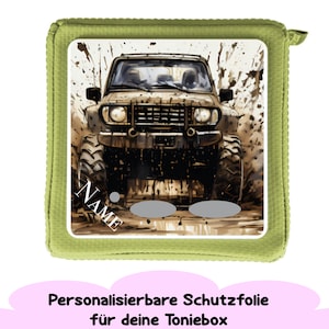 Folia ochronna do Tonieboxa „Jeep” może zostać spersonalizowana imieniem Naklejka samochodowa na akcesoria Toniebox