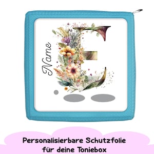 Película protectora para Toniebox "Flores letra E" personalizable con nombre | Pegatina para Toniebox | Accesorios toniebox