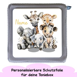 Protective film for toniebox &quot;Safari Animals&quot; - Customizable with name | Zebra, Giraffe, Lion, Tiger, Elephant sticker for toniebox
