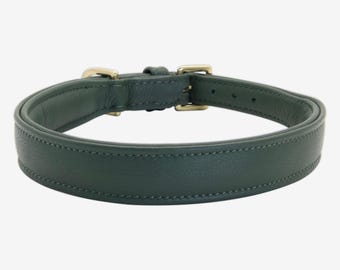 Eenvoudige leren hondenhalsband in donkergroen | Leren hondenhalsband | Diverse maten