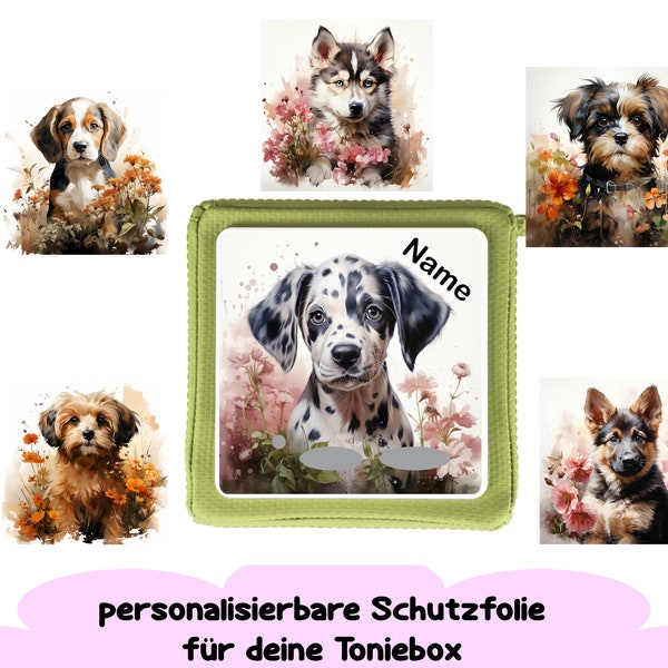 Schutzfolie für Toniebox "Hund" mit Namen personalisierbar | Aufkleber für Toniebox| Beagle, Dalmatiner, Husky, Schäferhund, Yorkshire