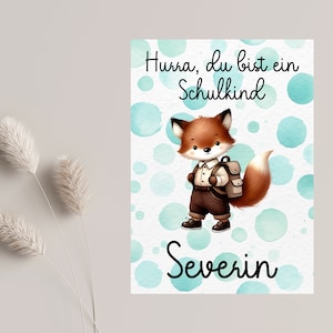 Karte zur Einschulung "Hurra, du bist ein Schulkind" mit Name | Format 17.8 x 12.8cm | verschiedene Tiere & Farben | Karte erster Schultag