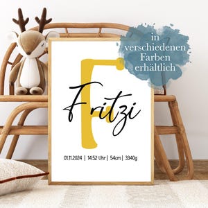 Poster con nome personalizzato come murale | Poster nascita nome bambini semplice minimalista digitale, A5, A4, A3 regalo battesimo con cornice