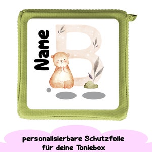 Película protectora para Toniebox "Letra inicial y animal B" personalizable con nombre Pegatina de oso para Toniebox