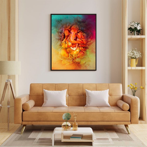 Colorful Ganesha, digital wall decor, Oil Painting Digital Art, Instant download, religious, spiritual, abstract painting,