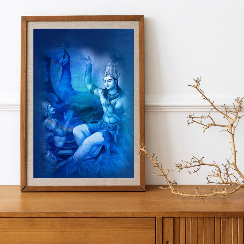 Krishna Explain Arjun in Mahabharat War, Digital Wall Decor, Oil Painting Digital Art, Instant