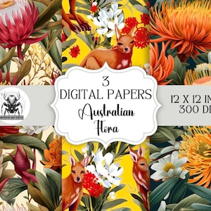 Australian flora digital paper, seamless flower and plant patterns, commercial use instant download