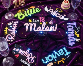 Fascia per capelli da concerto personalizzata con LED, nome personalizzato che si illumina per festival musicali e feste.